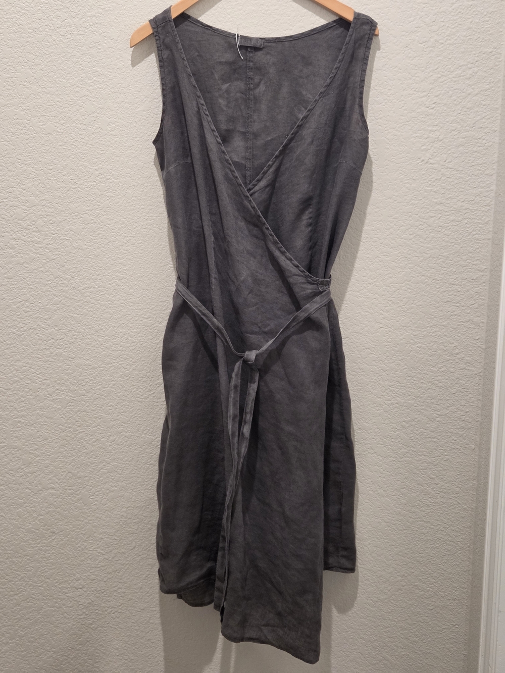 Sleeveless Wrap Linen Dress in Charcoal Size S